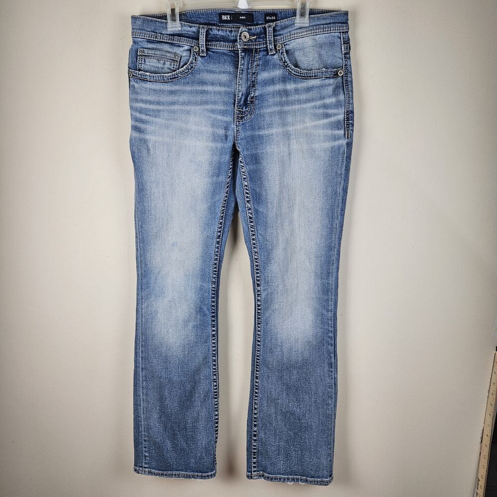 BKE Aiden Jeans Men's 33 x 32 Blue Denim Bootcut Straight Embroidered Western